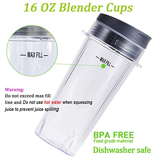 6-Fin Blender Replacement Blade and 16oz Cups Set for Select Models