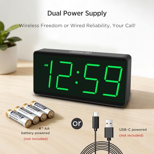 Battery Operated Digital Alarm Clock with Large Display & Loud Alarm
