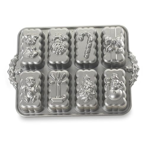 Nordic Ware Holiday Mini Loaves Pan – 6-Cup Cast Aluminum, 8 Detailed Holiday Loaves
