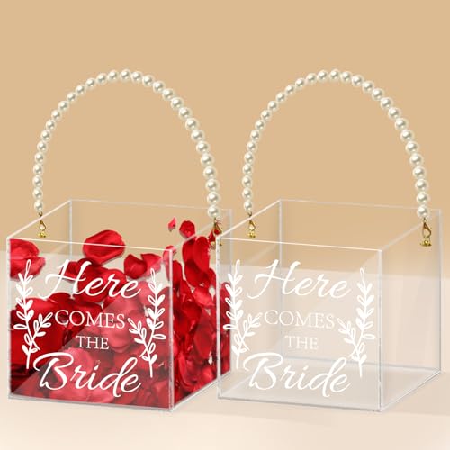 Clear Acrylic Flower Girl Basket Set with Pearl Handle, 2-Pack