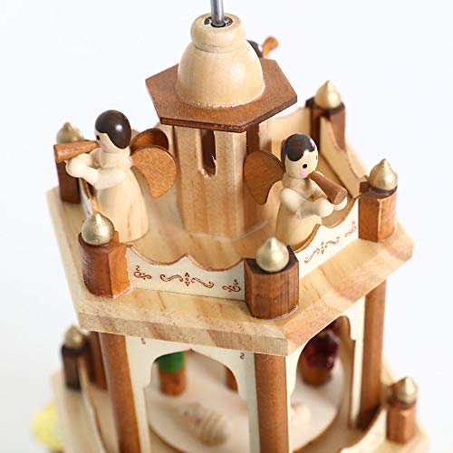 17-Inch Wooden Christmas Nativity Pyramid Carousel - 3-Tier Windmill Candle Holder