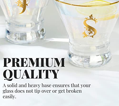 Onebttl Initial-N Iridescent Stemless Martini Glasses, 8 oz, Gift Box
