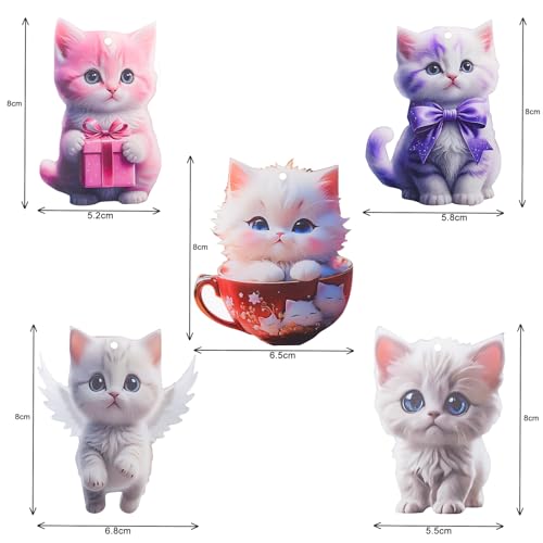 Acrylic Cat Christmas Ornaments 5Pcs Set | 3-Inch Keychains & Tree Decorations