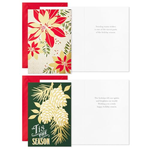 Hallmark Holiday Classic Gold Foil Card Assortment — 36 Assorted Christmas Cards with Envelopes ('Tis the Season)
