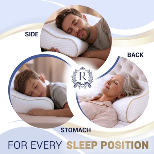Memory Foam Cervical Pillow for Neck Support - Medium-Firm Queen Contour