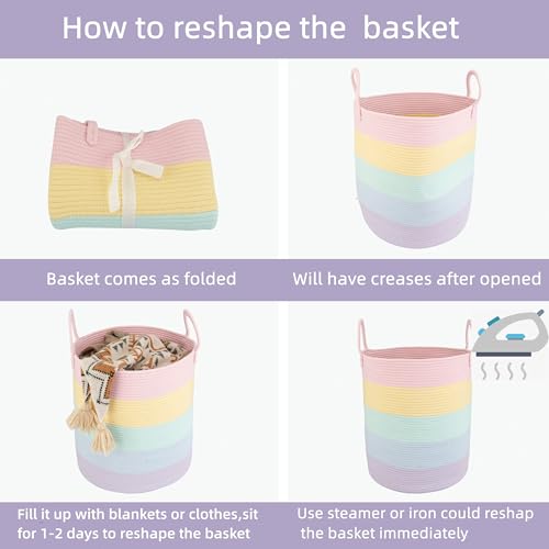 Rainbow Woven Cotton Rope Laundry Basket & Tall Nursery Storage Hamper