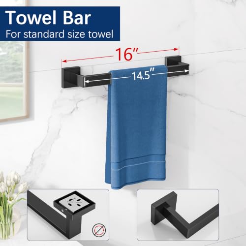 Matte Black 5-Piece Bathroom Hardware Set - Stainless Steel Towel Bar