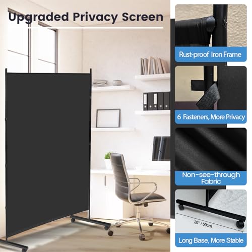 Large Single Panel Rolling Room Divider, 71" x 75" Portable Privacy Screen