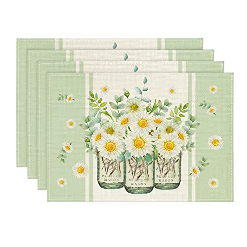 Artoid Mode Eucalyptus Leaves Daisy Vase Placemats for Dining Table,