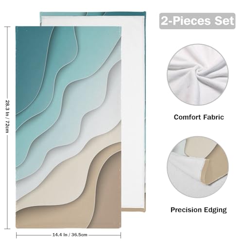 Abstract Beach Theme Hand Towels - Turquoise Brown Gradient Set of 2