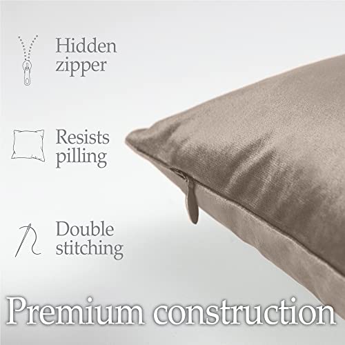 lalaLOOM Velvet Throw Pillow Covers, Set of 2, 24x24 Decorative Square Pillows Home Decor, Soft Accent Cases, Silky Machine Washable Pillowcases for Sofa, Couch, Bedroom, Living Room, Taupe