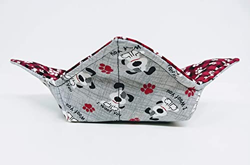 Microwavable Cotton Bowl Cozy - Reversible Puppy Dog and Plaid Print