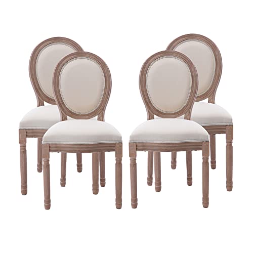 French Country Dining Chairs Set of 4, Upholstered Round Back Farmhouse Chairs