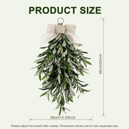 22-Inch Artificial Olive Teardrop Swag, Set of 2 Realistic Greenery Decor