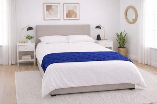 King Pinch Pleat Pure Cotton Bed Runner - Decorative Bed Scarf (Royal Blue)