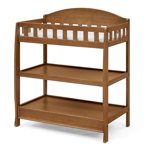 Infant Wooden Changing Table with Pad & 2 Storage Shelves - Chestnut