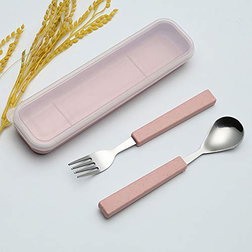 Kids Stainless Steel Flatware Set with Travel Case Pink Fork and Spoon