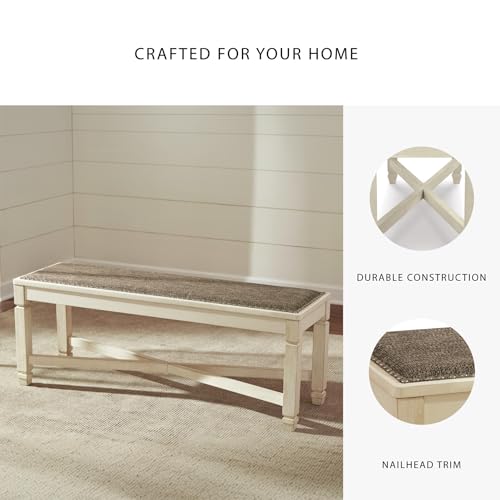 50-Inch Upholstered Dining Bench, Antique White Farmhouse Seating