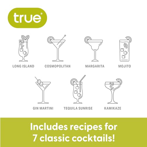 TRUE Clear Glass Cocktail Shaker Set with Recipes & Measurements - 13.5 oz, Includes Jigger & Strainer, Set of 1