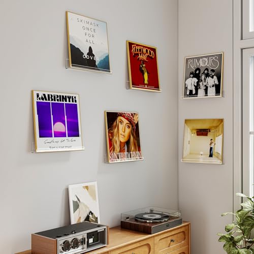 12-Inch Clear Acrylic Vinyl Record Floating Wall Shelves, 6-Pack