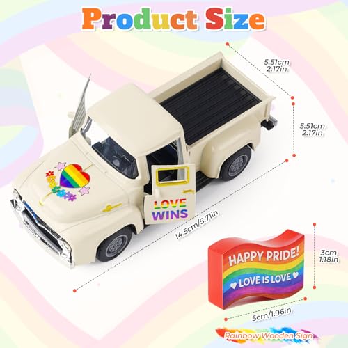Rustic Rainbow Truck Tabletop Decor - 5.7 Inch Metal Farmhouse Pride Accent