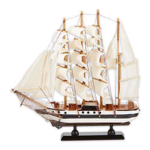 Wooden Tall Ship Model Nautical Decor 13-inch Sailing Boat Statue