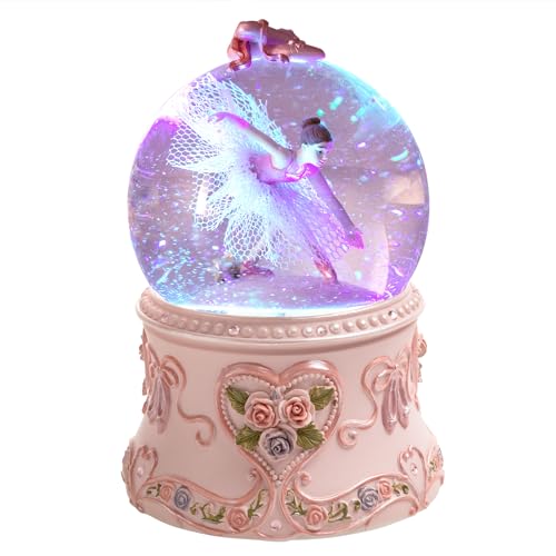 Ballerina Snow Globe Music Box with LED Lights and Rotating Dancer