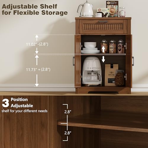 Fluted Farmhouse Sideboard Cabinet with Drawer and Adjustable Shelf, Walnut