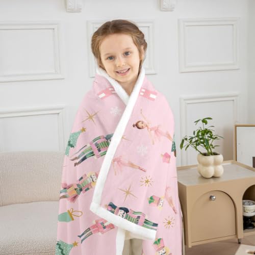 Feelyou Pink Christmas Throw Blanket Twin 60x80 Inches for Kids & Teens
