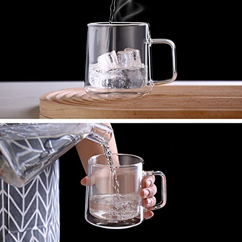 CNGLASS 10oz Set of 2 Double Wall Insulated Glass Coffee Mugs with Handle
