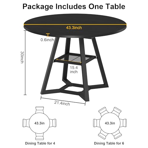 43-Inch Round Dining Table with Pedestal Base, Industrial Kitchen Table