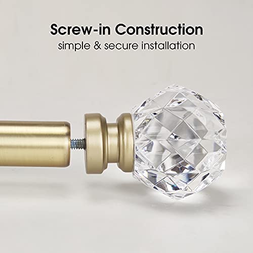 Decorative Crystal Curtain Rod Finials, Round Faceted Gold, Set of 2