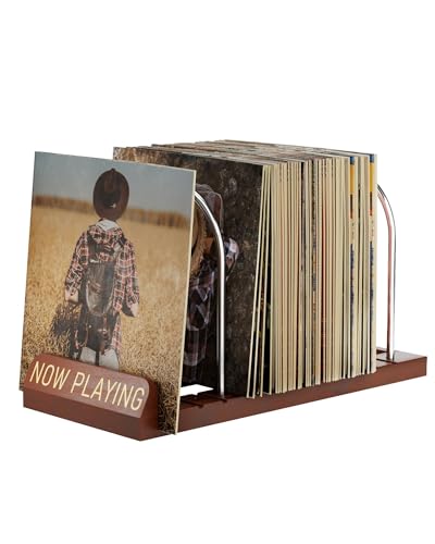 Wooden Vinyl Record Storage Holder - Holds 50 LPs with Display Notch