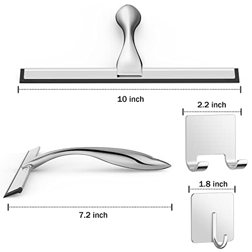 Docrok 10-Inch Stainless Steel Shower Squeegee with Hooks for Glass Doors