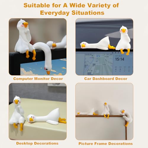 4-Piece Resin Goose Figurine Set for Computer Monitor and Desk Decor
