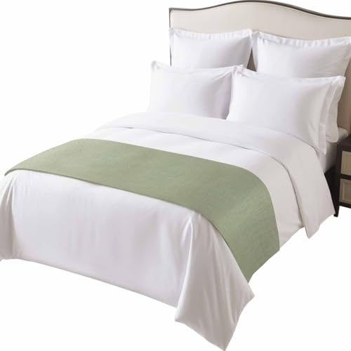 Sage Green Burlap Texture Bed Runner Scarf - 71x20 In Farmhouse Decor