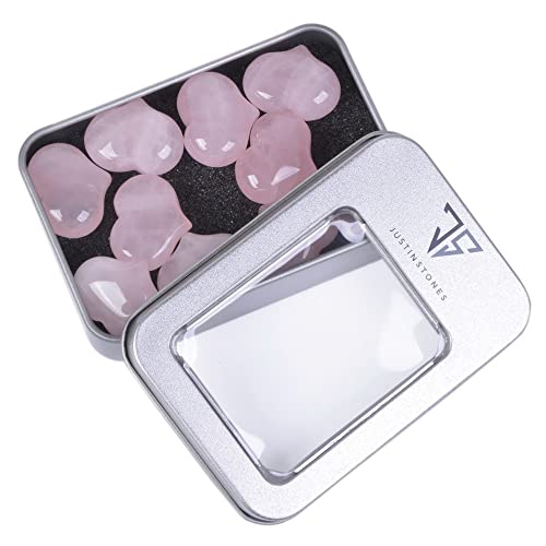 Natural Rose Quartz Heart Pocket Stones - 1 Inch Healing Crystals (10 Pack)