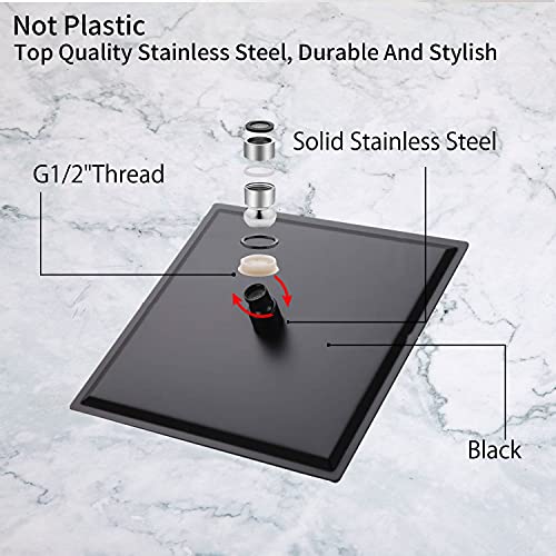 6-Inch Square Rainfall Shower Head, High Pressure Stainless Steel Black