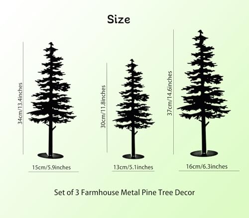Farmhouse Metal Pine Tree Decor - Rustic 3-Piece Black Centerpiece (Variation: Detailed Pine)