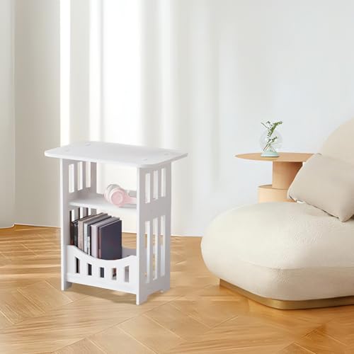 Modern White 2-Tier Nightstand, Small Bedside End Table for Compact Spaces