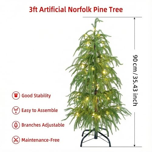3ft Pre-Lit Real Touch Norfolk Christmas Tree with 50 Warm White LED Lights