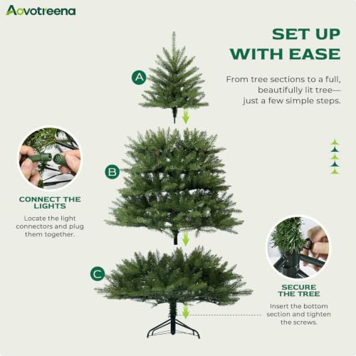 Aovotreena 6FT Pre-Lit Christmas Tree with 300 Warm White Lights (Warm White) 46in Dia