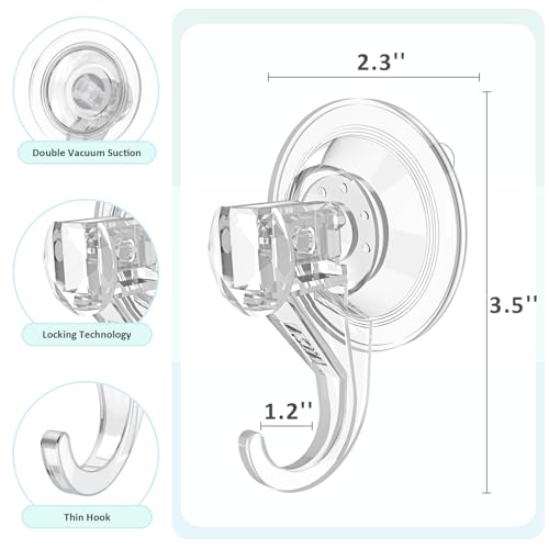 Clear Heavy Duty Suction Cup Hooks - Removable & Reusable Shower Hooks, 2 Pack