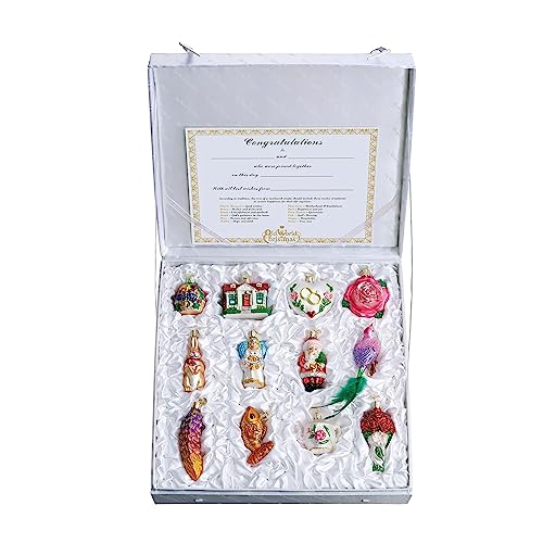 12-Piece Hand-Blown Glass Bride's Ornament Box Set for Christmas Tree