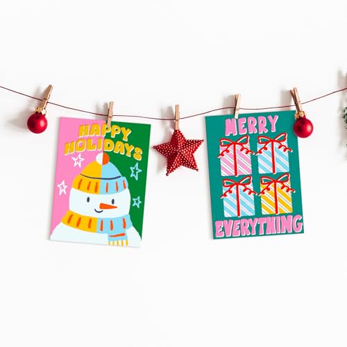 Neon Christmas Cards Set of 24 with Envelopes - Bright Holiday Greeting Cards