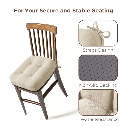 D-Shape Memory Foam Dining Chair Cushions, 6 Pack, 3.5 Inch Thick, Beige