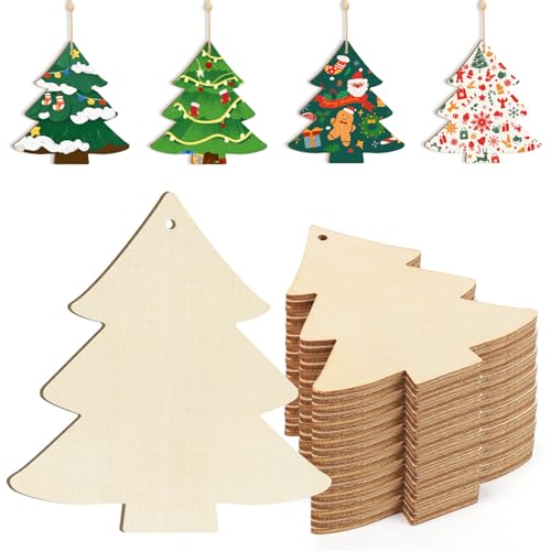 Sophena Christmastree Wooden Ornaments to Paint 3.5 Inch Unfinished DIY Christmas Holiday Decorations, 24PCS