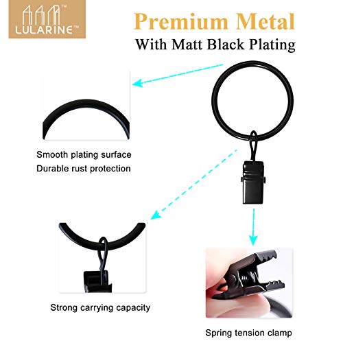42 Pack Metal Curtain Rings with Clips for 1 Inch Drapery Rods, Black