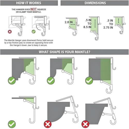 Fireplace Stocking & Garland Hanger, 2-in-1 Adjustable Mantel Clips, 3 Pack