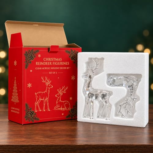 2-Piece Clear Acrylic Reindeer Figurine Set for Christmas Decor